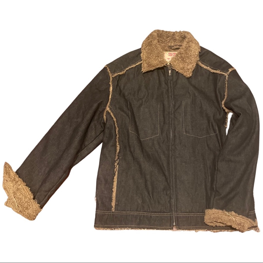 Mens Guess Sherpa Lined Denim Jacket.